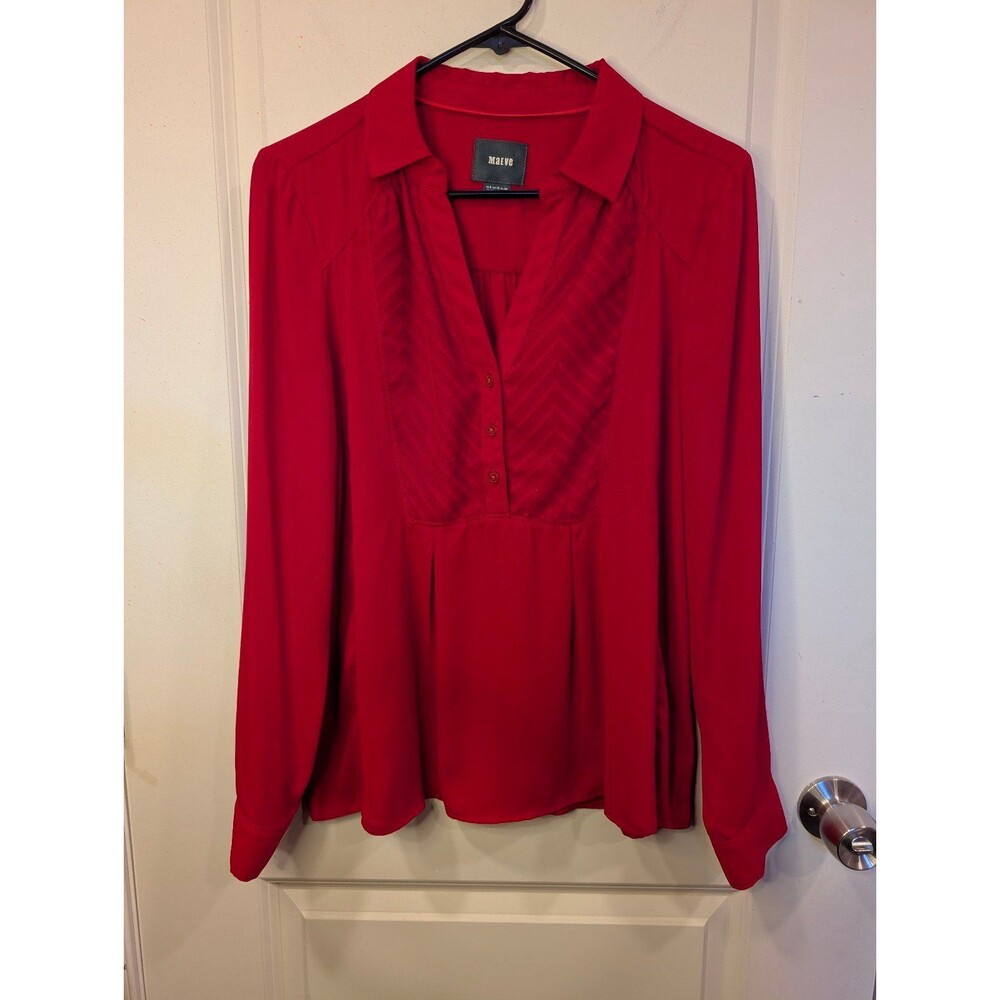Women's Anthropologie Maeve De Stijl Blouse Long Sleeve Holiday Red Size 6 - Picture 3 of 10